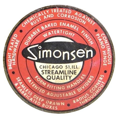 1950s metal box with push on printed on it|Simonsen Metal Products Co., est. 1940 .